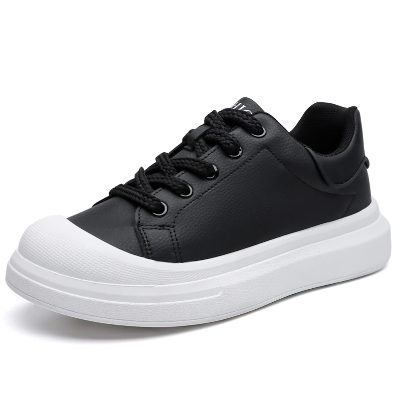 

2026 New Men's Shoes Spring and Autumn Flat-soled Casual Leather Shoes Sports Shoes Black and White Men's Thick-soled Breathable