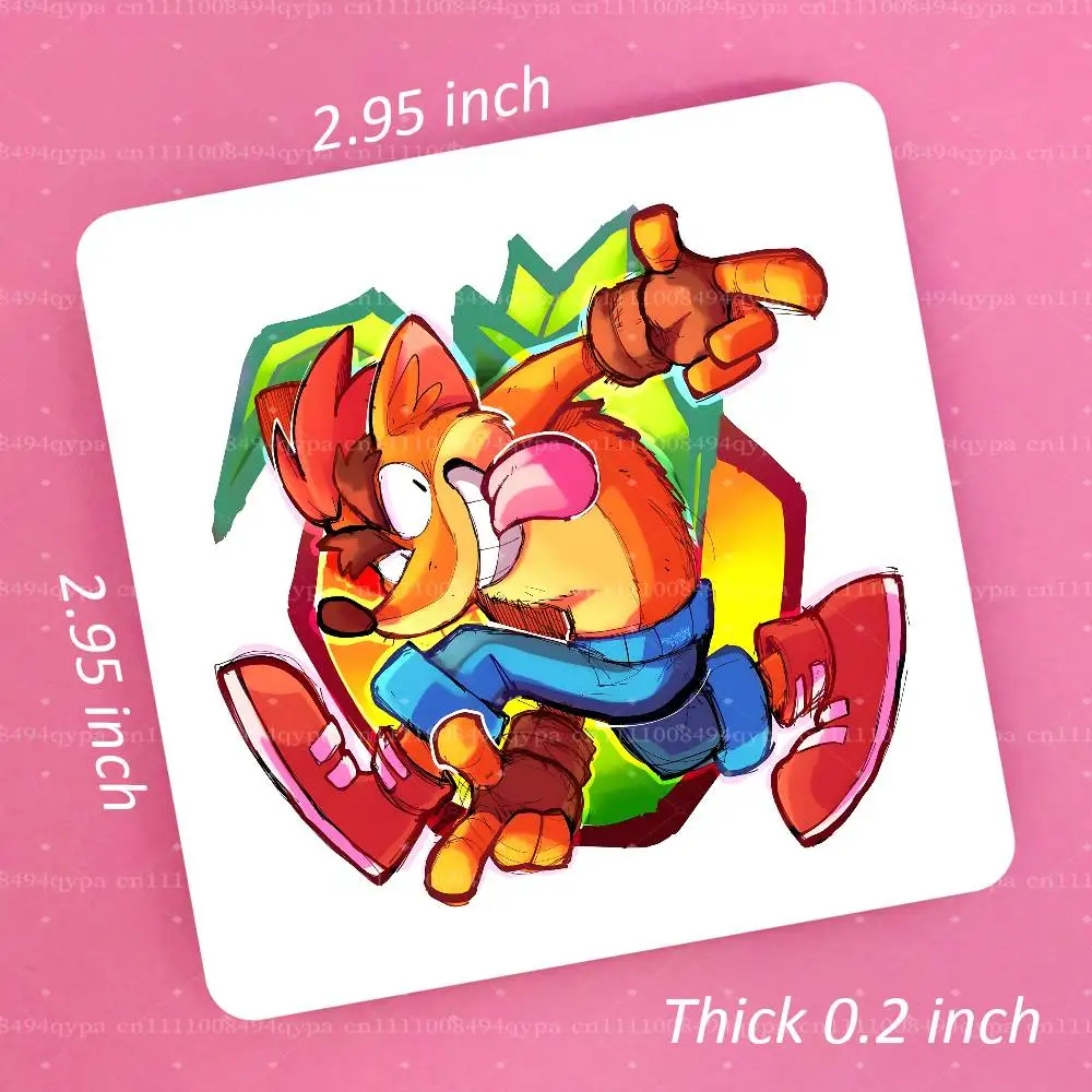 C-Crash Bandicoot Fox Square Decorative Fridge Magnet Printed Magnetic Sticker, Kitchen Refrigerator Decor Travel Souvenir Gift