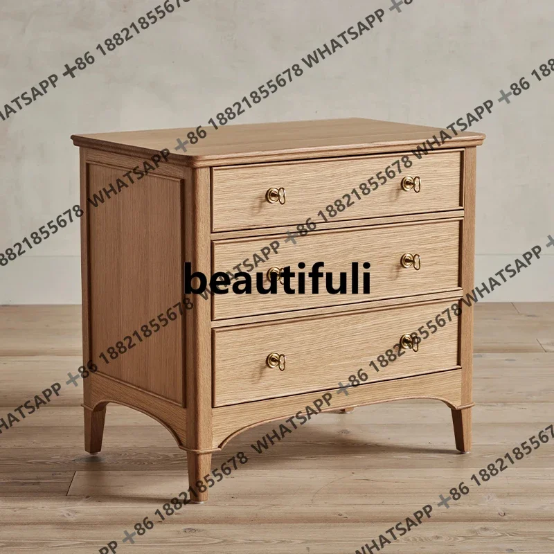 

French medieval solid wood bedside table bedroom small apartment storage American household storage H