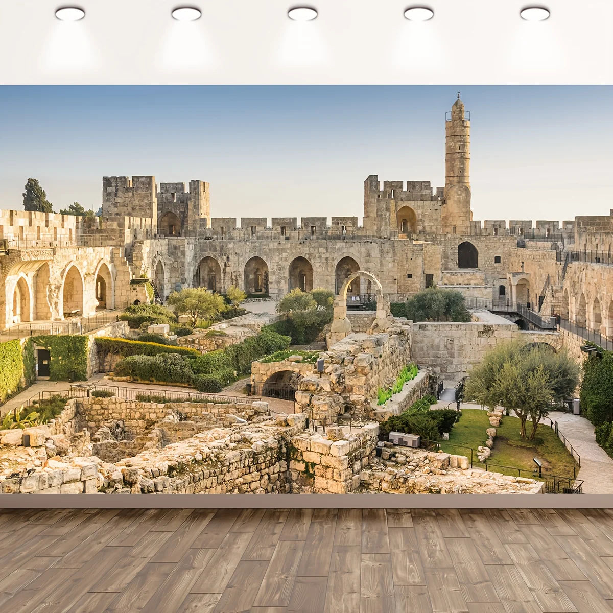 Old City of Jerusalem Tapestry David Ancient Site Historical Relic Landscape Tower Photo Background Banner