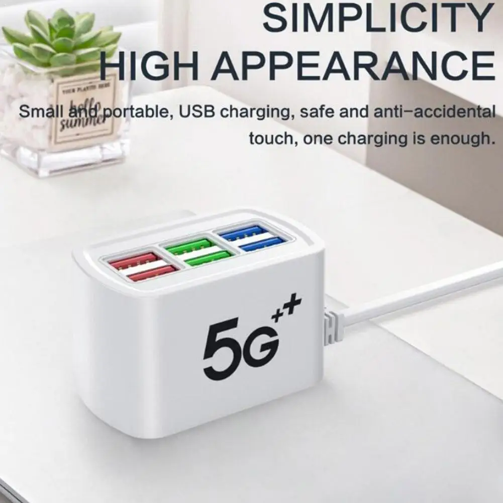6-in-1 Multi Port USB Desktop Charging Station 1M Cord For iPhone 17 16 Phone Charger Home Office