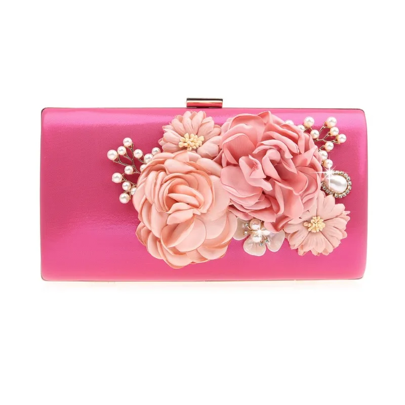 

Sweet Evening Bags for Women Flash Pink Floral Purse Glossy Prom Party Handbags Elegant Rectangular Bags Gold Clutch Bag Bolso