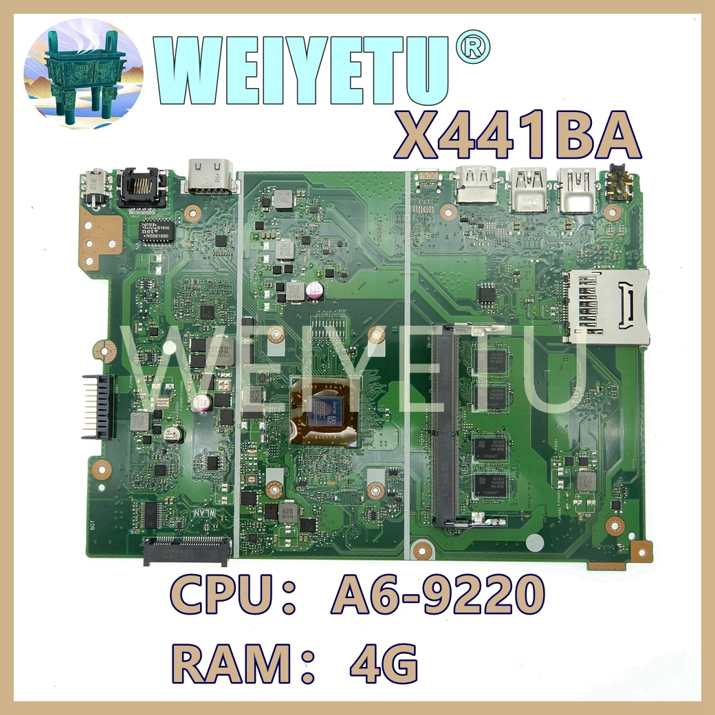 

X441BA With A6-9220 CPU 4GB-RAM Laptop Motherboard For ASUS X441 X441B X441BA Notebook Mainboard DDR4*1 Slots