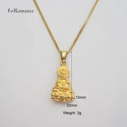 YELLOW GOLD PLATED 50CM CIRCLE LINK CHAIN VIVID BUDDHA Buddhism Guan yin bodhisattva PENDANT