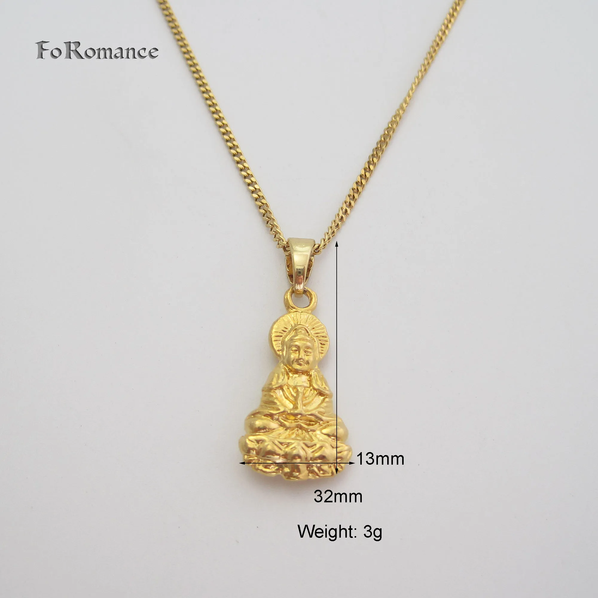 YELLOW GOLD PLATED 50CM CIRCLE LINK CHAIN VIVID BUDDHA Buddhism Guan yin bodhisattva PENDANT