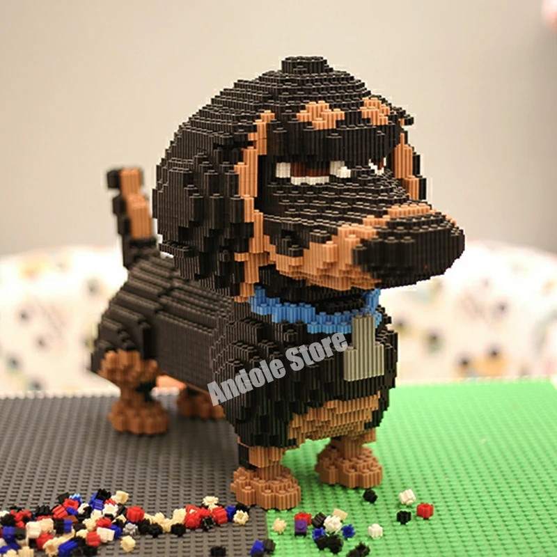 Blocs de construction en Micro diamant pour chien copain, figurines de dessin animé teckel, modèle de chiot, Mini briques, jouets pour garçons, cadeau d'anniversaire