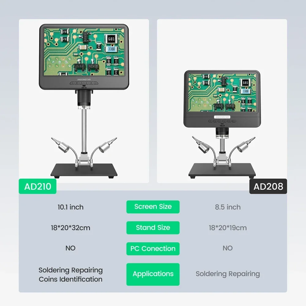 Andonstar AD210 10.1inch 12 Million Pixels IPS Digital Microscope 260X Magnification Microscope with LED Light for Soldering