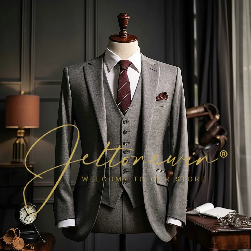 

Men Slim Fit Business Suit 2 Button Formal 3-Piece Suit Boutique Business Dress Wedding Groom Suit Coat Blazers Trousers