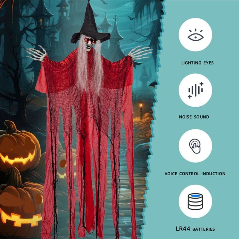 AA86 1Pcs Creepy Witch Conversation & Voice Activated Skeleton Used For Outdoor Decoration