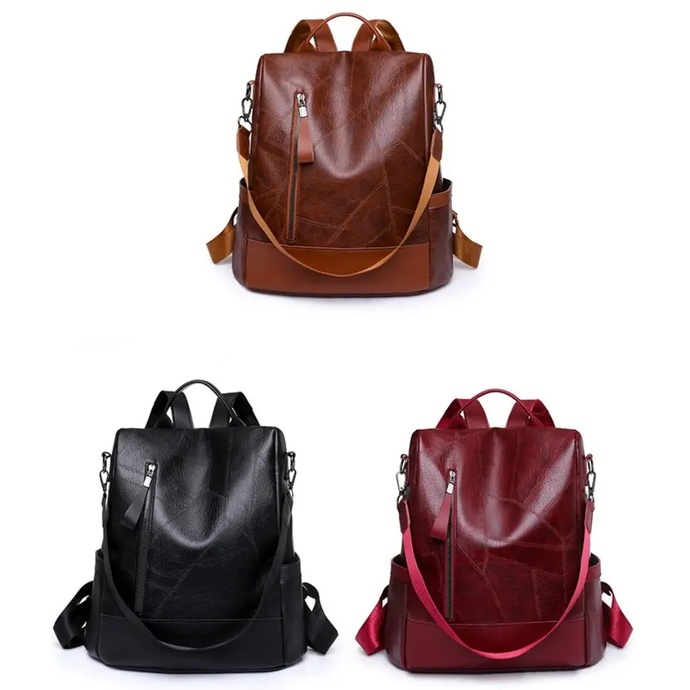 

PU Leather Versatile Backpack Black Brown Polyester Computer Bag Large Capacity Waterproof Commuting Backpacks Men Women
