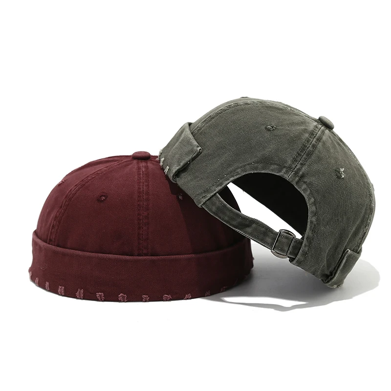 Bocca Washed Color Docker Cap Without Visor Broken Brimless Caps Solid Colors Hat Adjustable Cotton Hats Unisex Vintage Hip Hop
