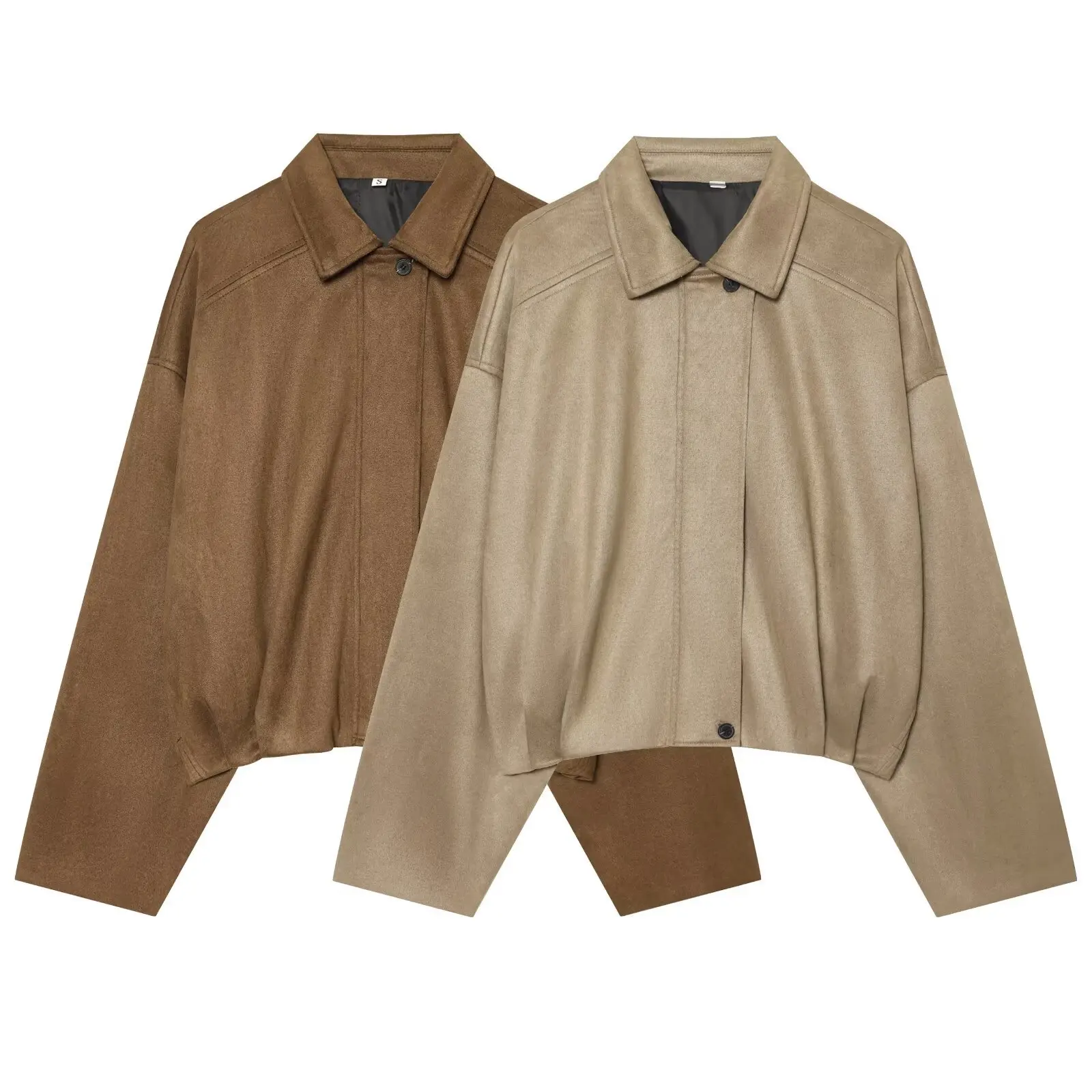 Velvet Texture Cropped Jacket Lapel Collar Single Button Drop Shoulder Gathered Hem Oversized Vintage Spring Autumn Outerwear