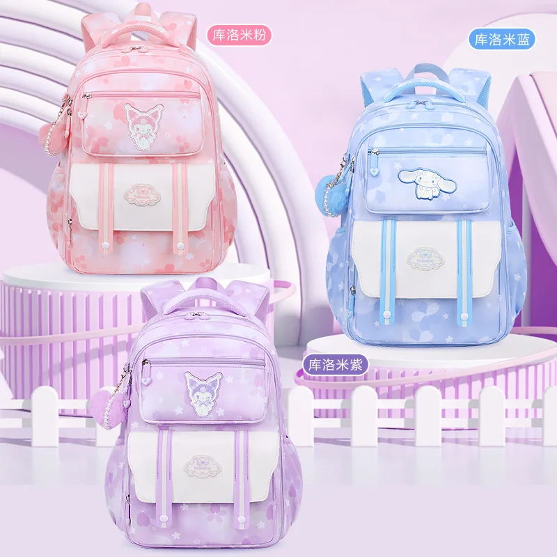 College Middle School Students Cute Big Bag Girl Grade 1-3-6-9 Large Capacity Waterproof Backpack Cinnamoroll Sanrio Kuromi