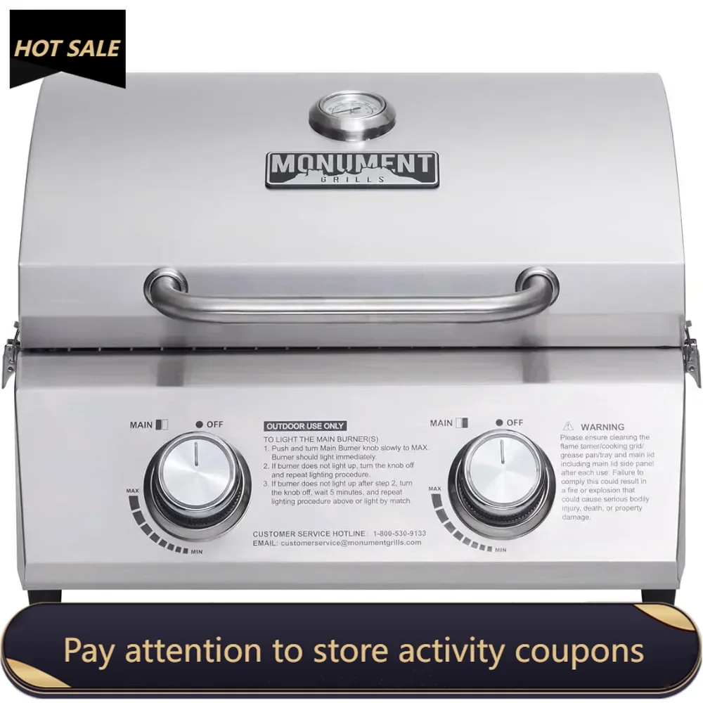 

Tabletop Propane Gas Grill for Outdoor Portable Camping Cooking With Travel Locks Griddle Stainless Steel High Lid Iron Stove