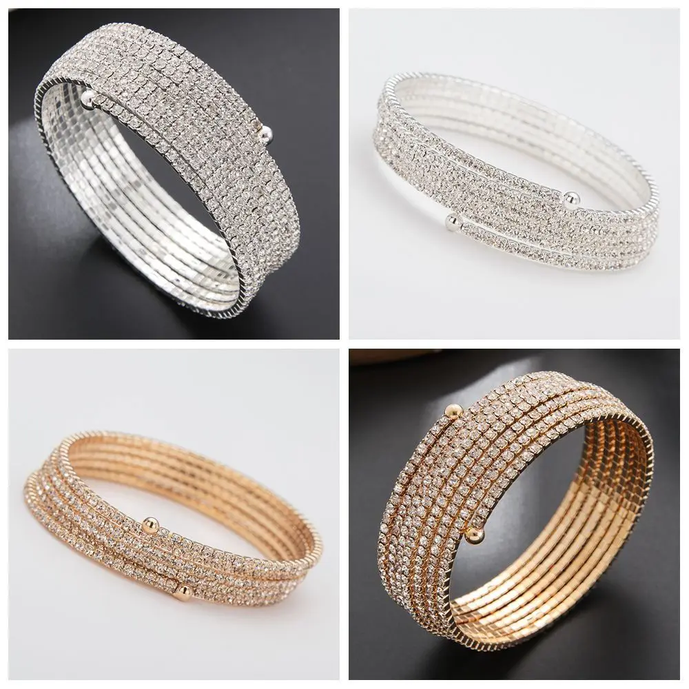 Rhinestone Upper Arm Bracelet Silver Color Gold Color Full Shiny Rhinestone Bangles Punk Coil Swirl Spiral Shape Armband Cuff