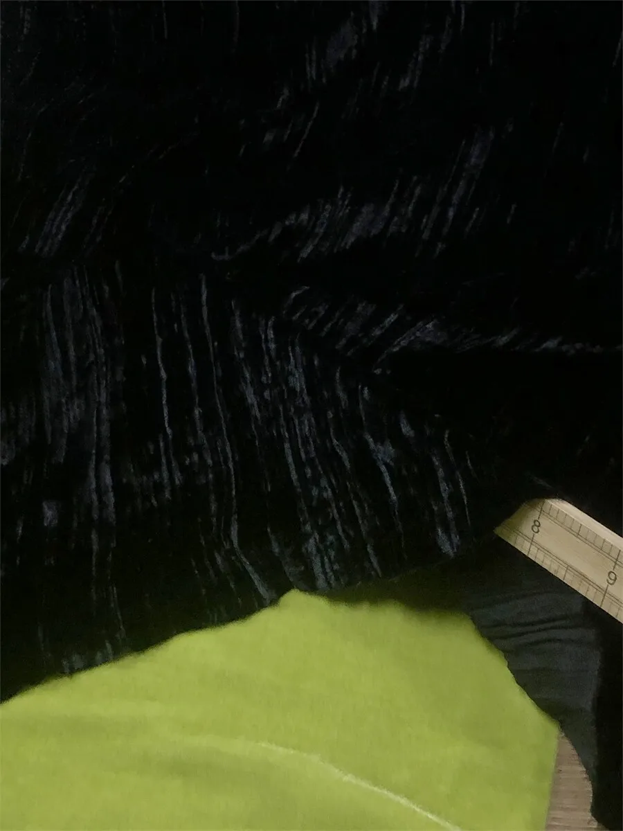 Solid Black Crushed Silk Velvet Designer Fabric Draping Silk for Autumn Dress Projects, Material for Seasonal Wardrobes