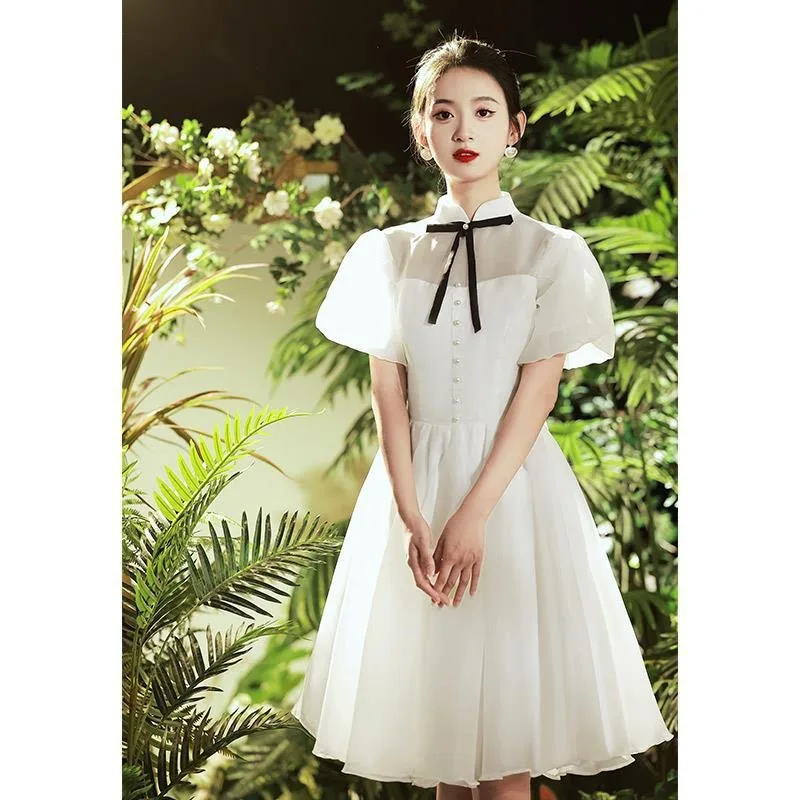 abito-da-sposa-bianco-2025-manica-corta-temperamento-semplice-compleanno-festa-di-laurea-gonna-a-trapezio-cerniera-posteriore-formale-donna-elegante