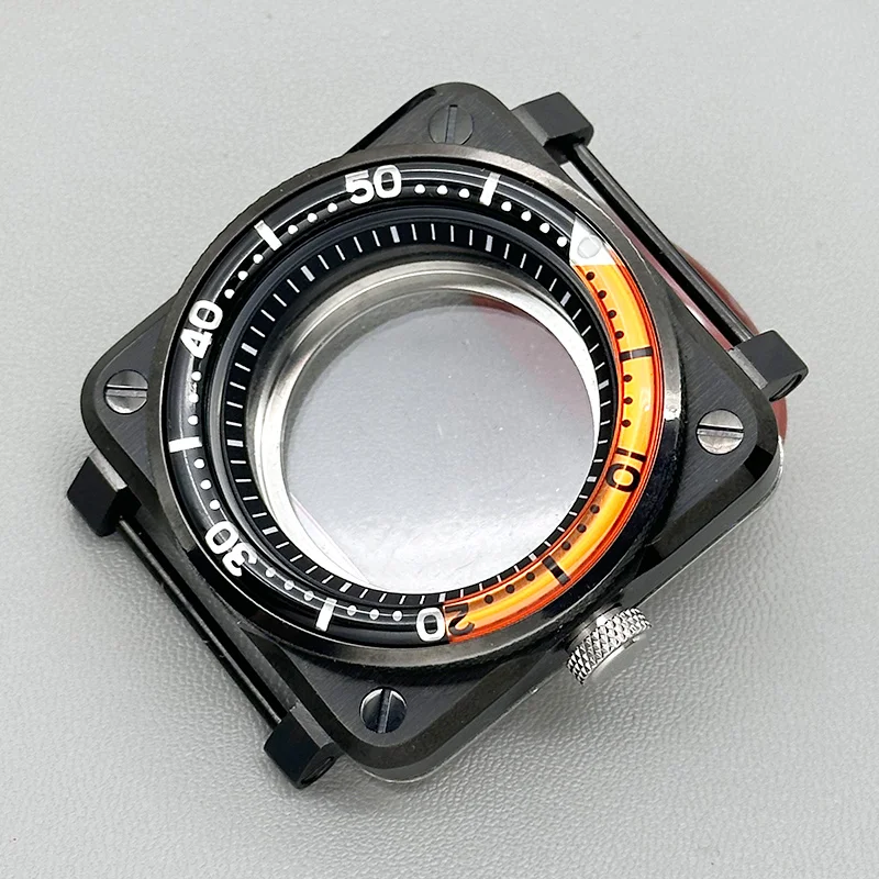 Mod 42mm Schwarzes Quadratisches Piloten-Cockpit-Gehäuse mit Transparenter Rückseite Passend für NH34 NH35 NH38 NH36 4R 7S Uhrwerk Saphirglas Uhrengehäuse-Teil – Detail 8