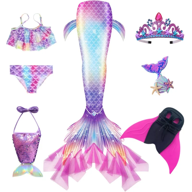 Zeemeerminstaarten Elasticiteit Badmode Kroondecoratie voor kinderen Meisjes Swimmable Tail Cosplay Zeemeerminkostuums