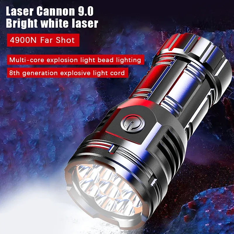 1Pcs 8 LED Super Bright Flashlight Rechargeable For Long Range Portable Flashlight Strong Light USB Charging For Outdoor
