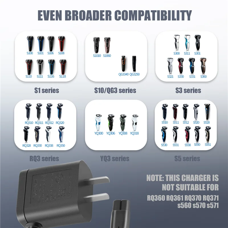 A01V-Norelco シェーバーに適しています、A00390 充電器電源コードアダプター