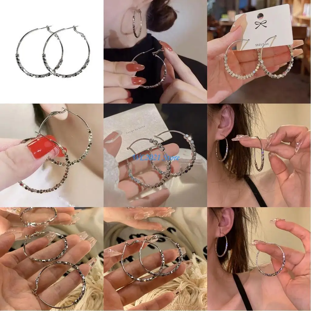 

G5GC Oversize Earrings Jewelry for Women Girls Lightweight Large Silver Hoop Earring