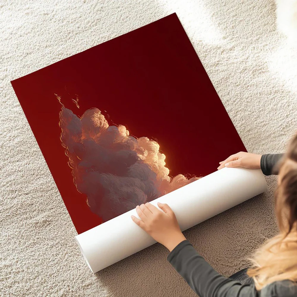 Abstract Cloud & Red Sky Poster Prints Minimalist Cloudscape Wall Art Canvas Picture, Cloud Art Trendy Funky  Room Decoration