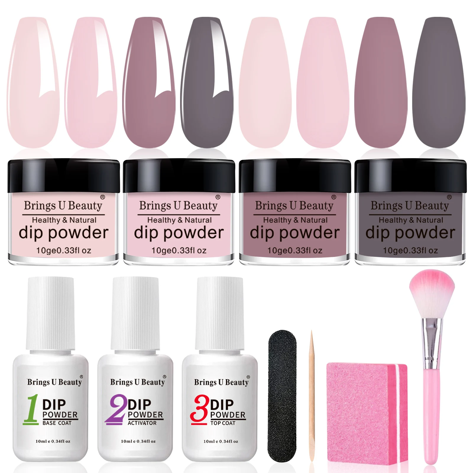 Dip Nails Powder Kit Acrylic Dipping Powder Liquid Set with Base Top Coat Activator for French Nail Art Manicure Salon DIY Gift