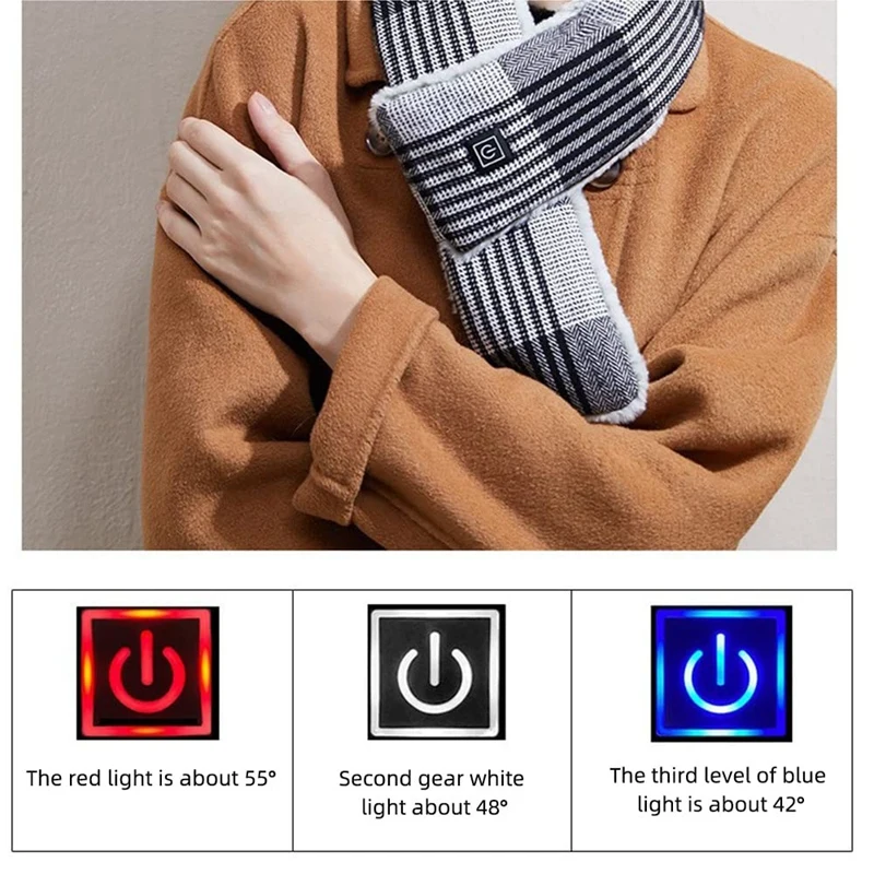 Heated Scarf With 3 Heating Levels, Rechargeable USB Heated Scarf Warm Winter Scarf For Men Women