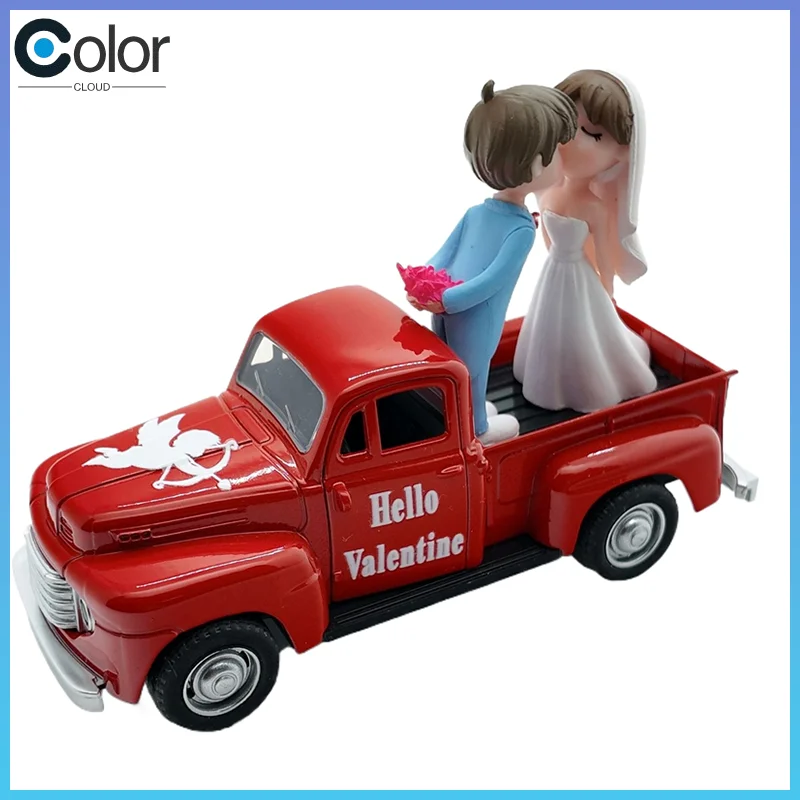 

Generic Vintage Alloy Truck Model With Wedding Couple Figurine Pink Romantic Decor For Valentines Day Wedding Collectible Gift
