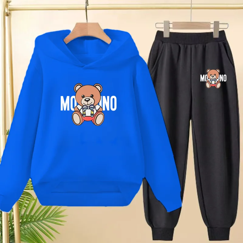 Hoodie Anak-anak Pakaian Anak Laki-laki Perempuan 3-12 Tahun Kaus Kasual Beruang Kartun Lucu + Celana Pakaian Anak Perempuan Cantik Set Olahraga Santai