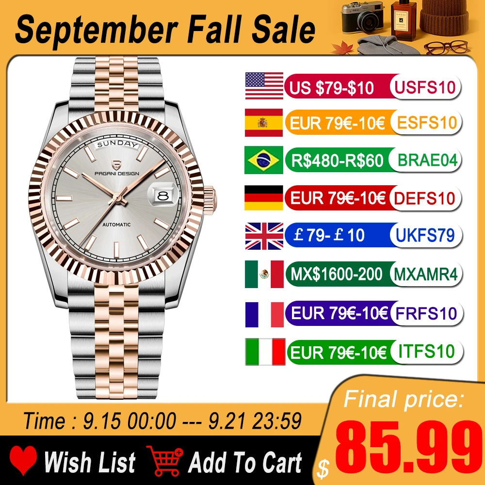 

PAGANI DESIGN Men's Watch Mechanical Watches For Man Luxury Automatic Wristwatch Sapphire Clocks Week Display Complete Calendar