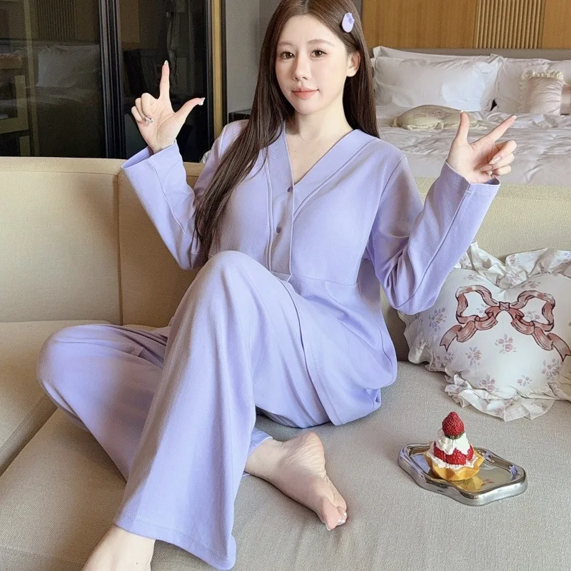 ثوب نوم بعد الولادة بأكمام طويلة مع حمالة صدر مدمجة تدعم ملابس نوم الأمومة للحمل خفيف الوزن للربيع/الصيف