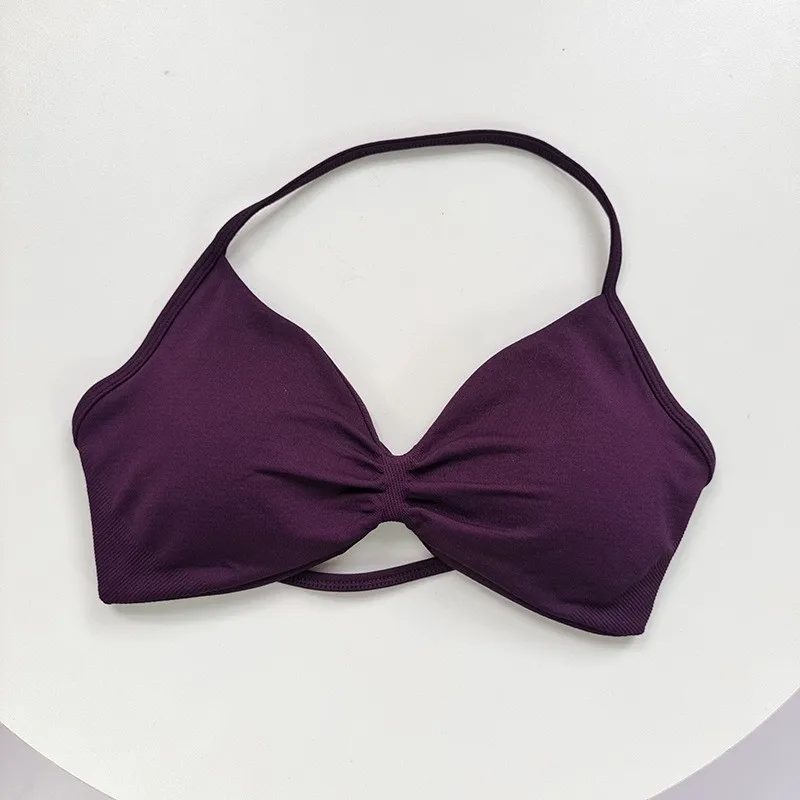 حمالة صدر رياضية برباط عالية الدعم للنساء - قميص قصير بحزام رفيع، بدون خياطة، مناسب للتدريب على الضغط واليوجا، قميص صالة الألعاب الرياضية