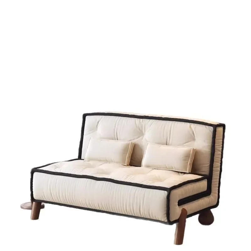 Foldable sofa bed sitting and lying dual-purpose solid wood small apartment living room single lazy retractable sofa