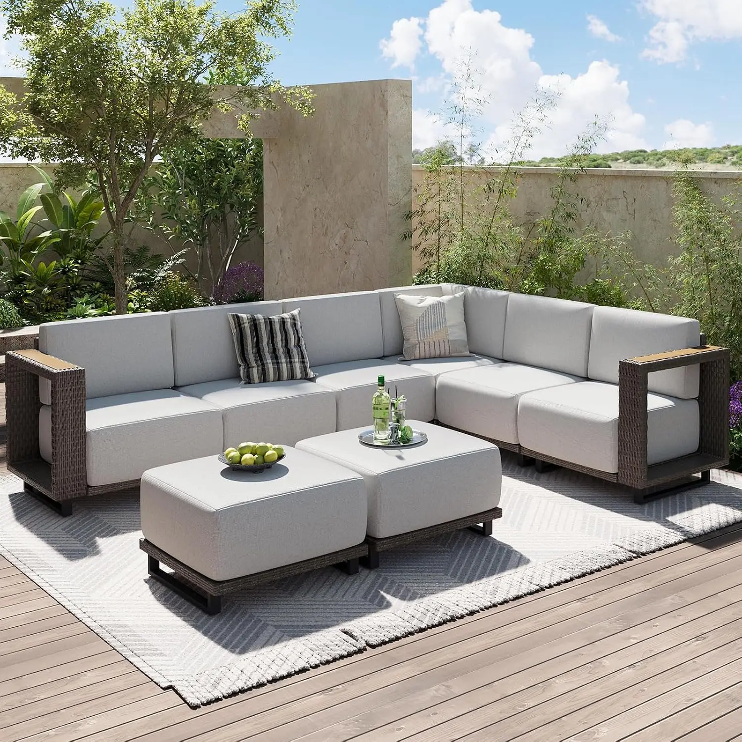 Patio Furniture Set, 8 Piece Outdoor Sofa Set, Brown/Light Gray