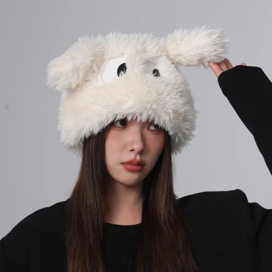 

Puppy Eyes Ears Hat Cute Funny Stylish Thickened Warm All-match Bucket Hat Gift for Girlfriend Adult Birthday Present