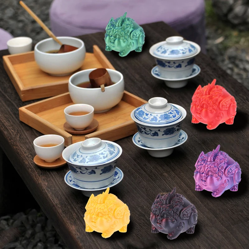 Pixiu Tea Pet Ornaments Gradient Tea Pet Dharma Egg Ornaments Lucky Toad Tea Pet Ornament Home Tea Table Tea Tray Decoration