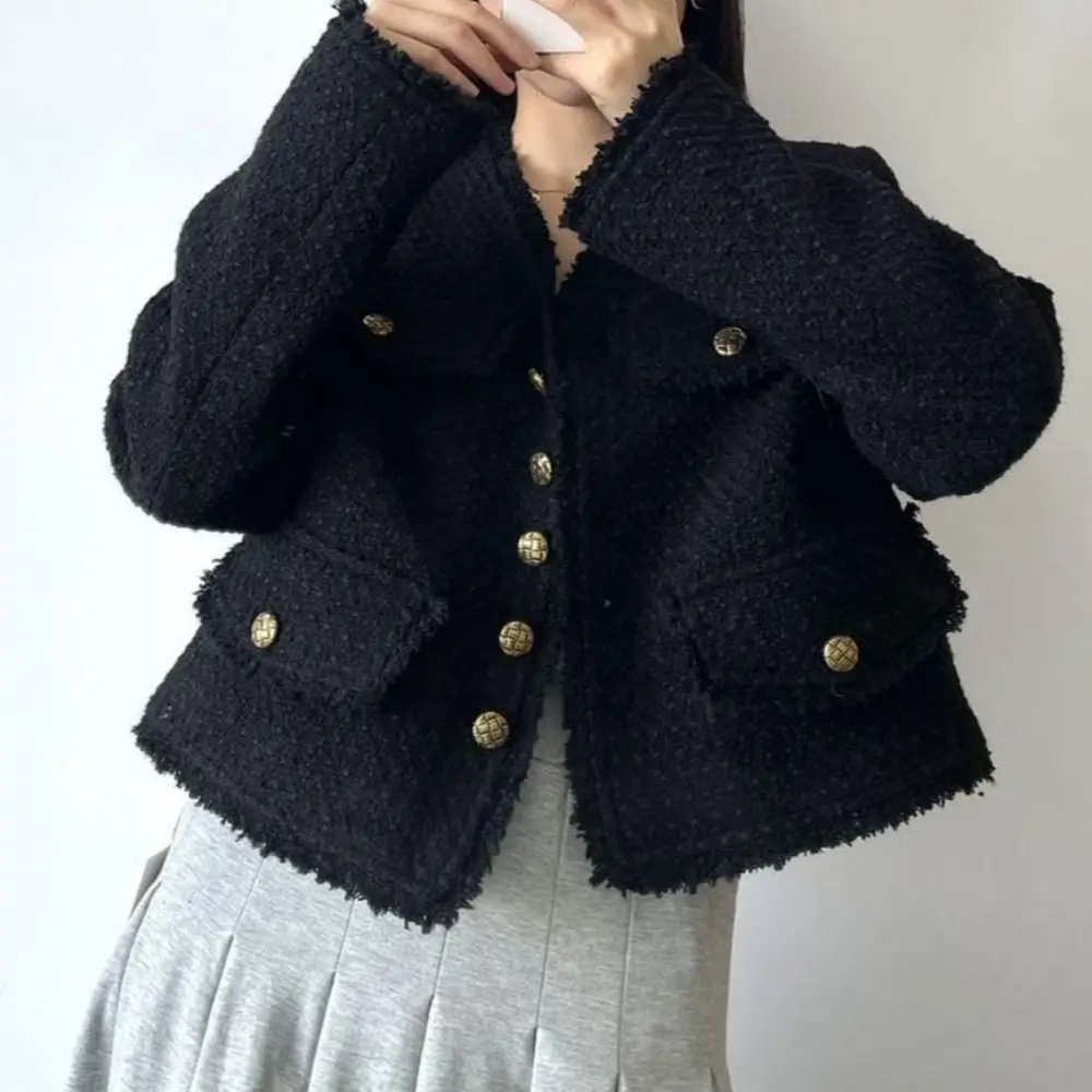 

Модная элегантная куртка Y2k, женская твидовая корейская винтажная куртка, шикарная верхняя одежда, куртка в светском стиле, осень/зима