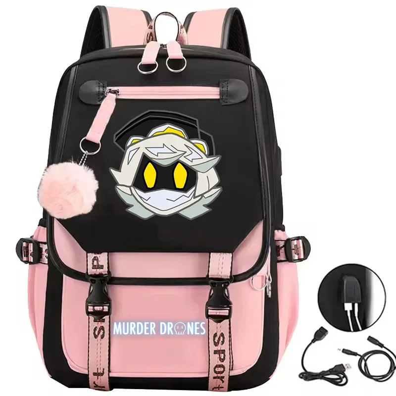 

Подростковый аниме-рюкзак Murder Drones, школьные сумки с принтом, модные женские дорожные рюкзаки с USB-портом, студенческий рюкзак для ноутбука