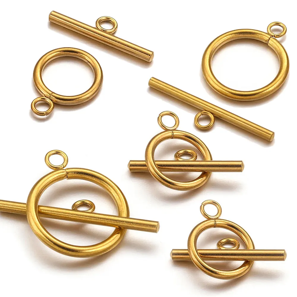 5 Set di fermagli OT rotondi in acciaio inossidabile connettori con fibbia a levetta placcati in oro per collana di braccialetti fai da te forniture