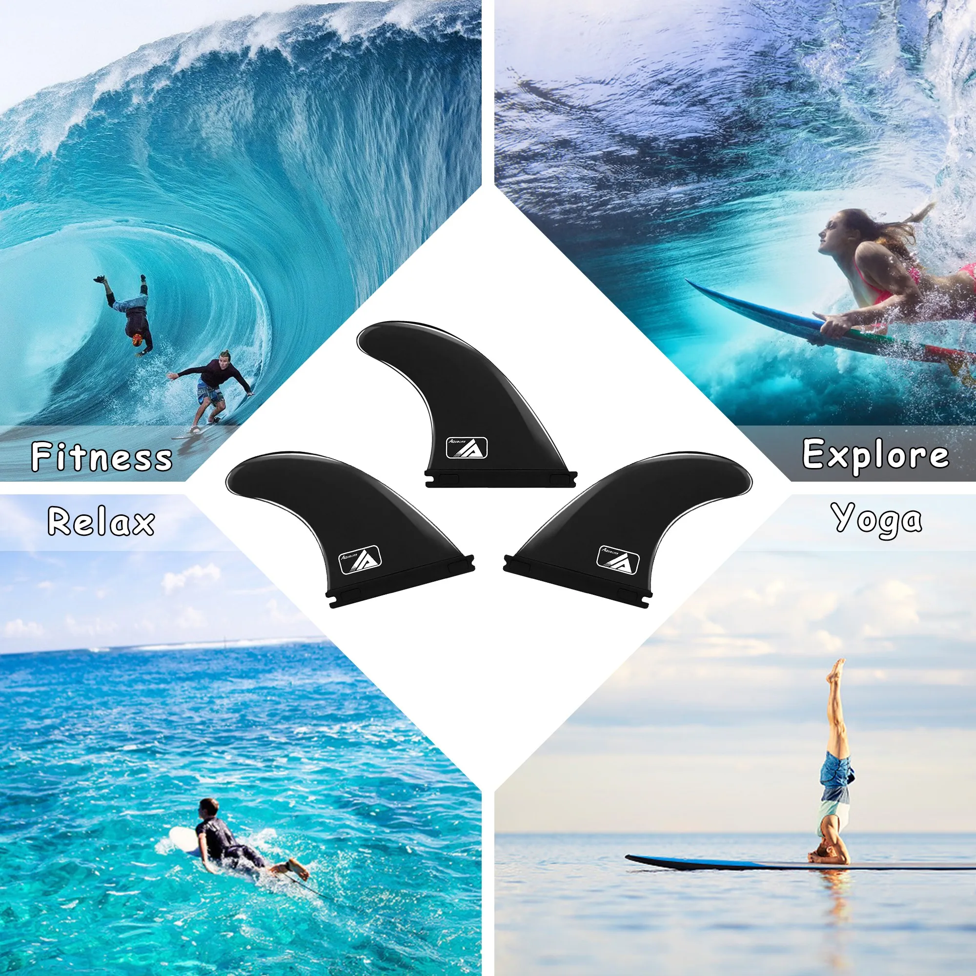 AQUBONA Surf Fin Single Tab & Twin Tabs Fins für Longboard Surfboard Paddleboard Thruster Set 437 Style – Detail 5