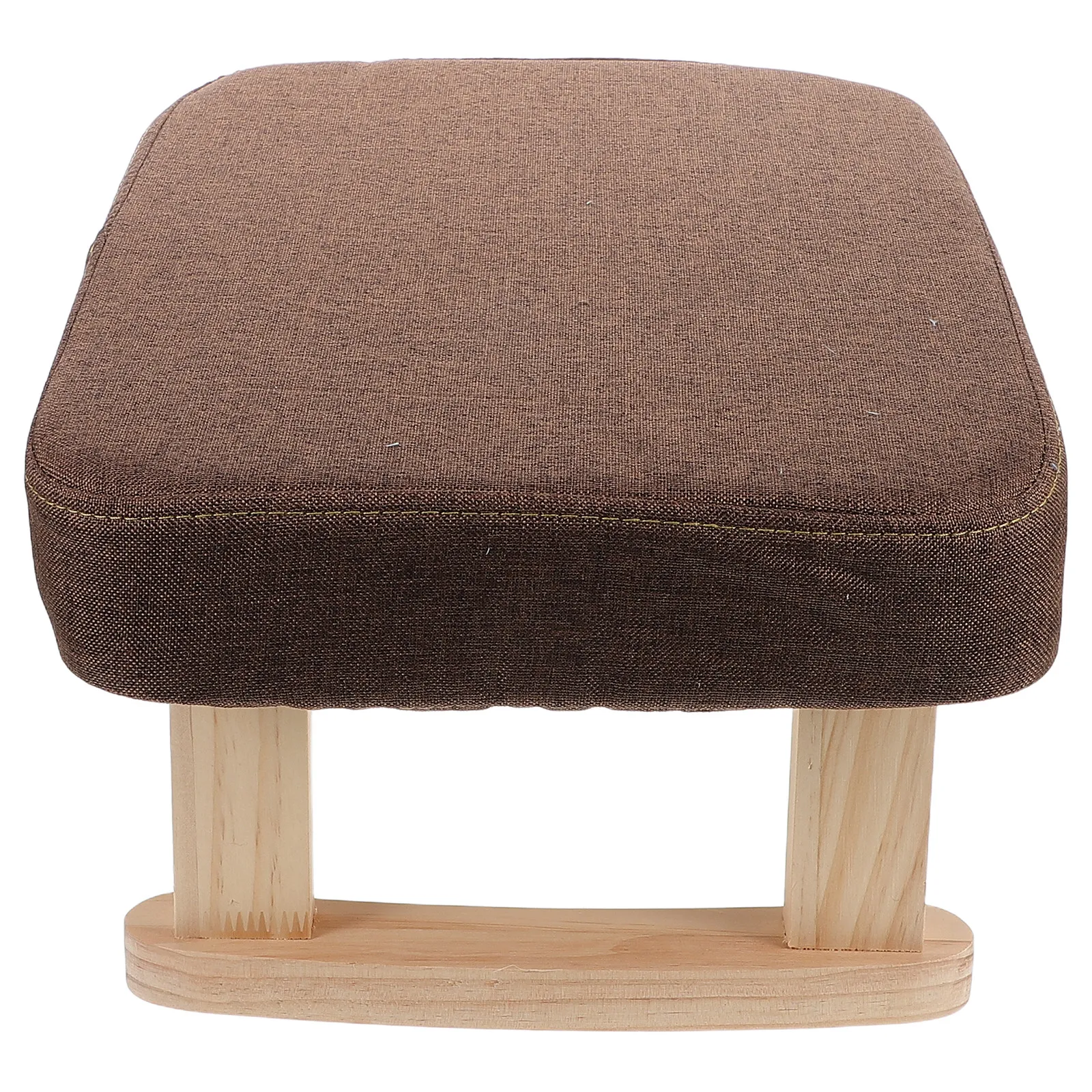 Low Stool with Solid Wood Legs Coffee Linen Fabric Vintage Design Padded Seat for Bedroom Living Room Entryway Shoe Changing