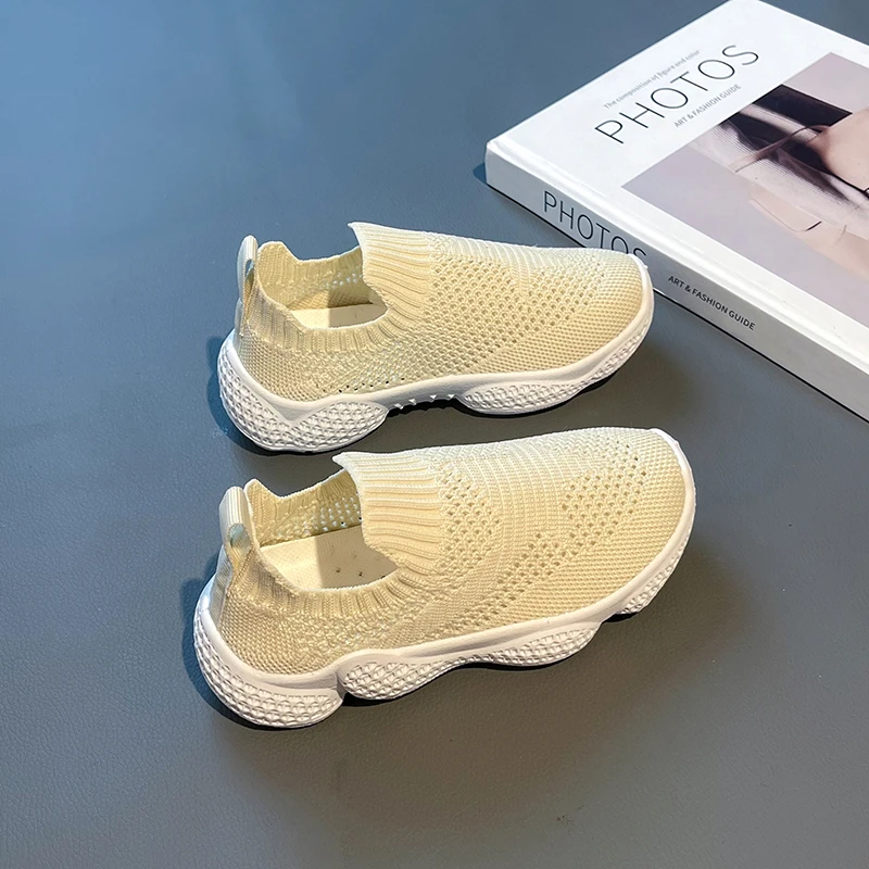 Child Sneakers Solid Color Breathable Spring and Summer Versatile Casual 2023 New Boys and Girls Slip-on Kids Fashion Sock Shoes