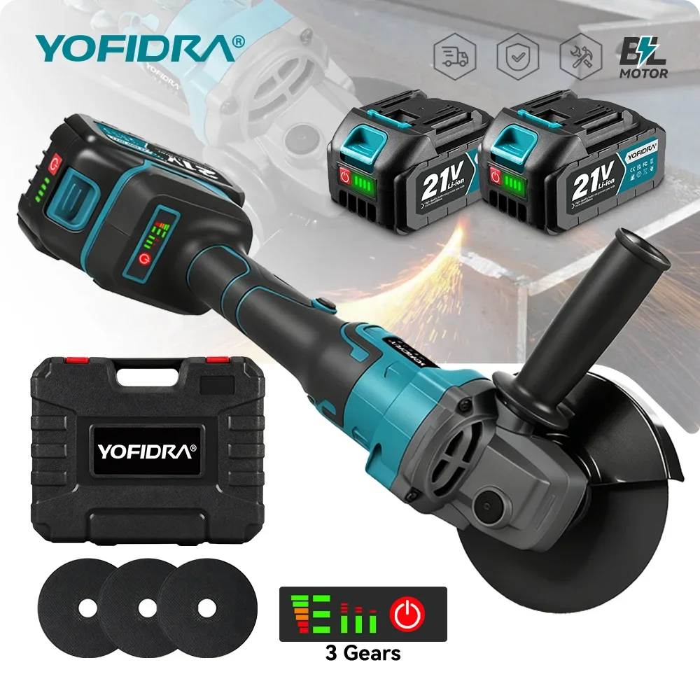 YOFIDRA 125mm M14 meuleuse d'angle sans brosse Machine de découpe meuleuse d'angle électrique sans fil outils électriques pour broches de batterie Makita