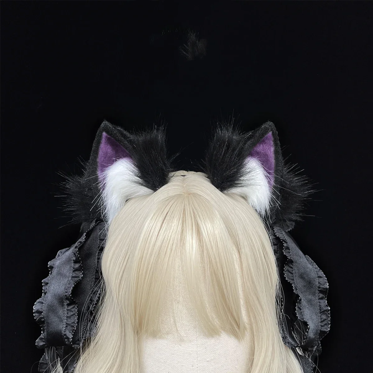 

Black Bow Headwear Beast Cosplay Halloween Purple Witch Cat Ears Hairhoop