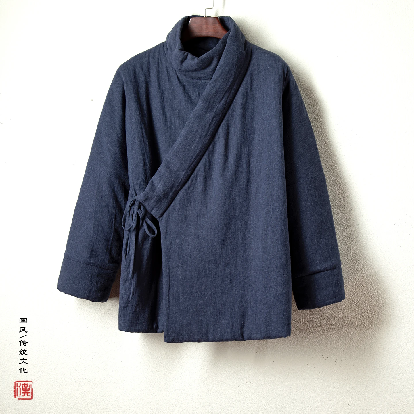 

Зимняя мужская оригинальная куртка на хлопковой подкладке, мужской льняной костюм Тан, мужское толстое кимоно, мужские парки Hanfu, мужское винтажное теплое пальто