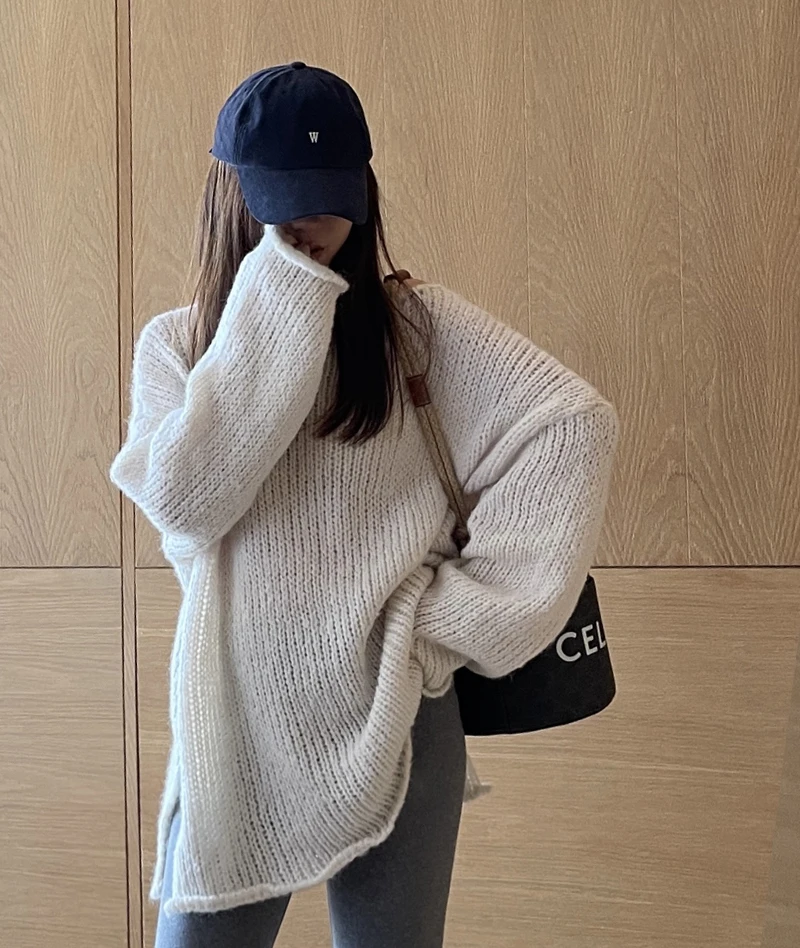 

Bluejasmine Autumn Winter Cry Thi Needle Overhead Sweater Loose Women's Lazy Sle Top round Ne Long Sve Batwing Sl...