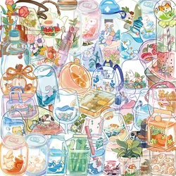 50pcs Cartoon Transparent Item Stickers Cute Transparent Water Cup  DIY Gift Sealing Label PET Stickers Decoration Supplies