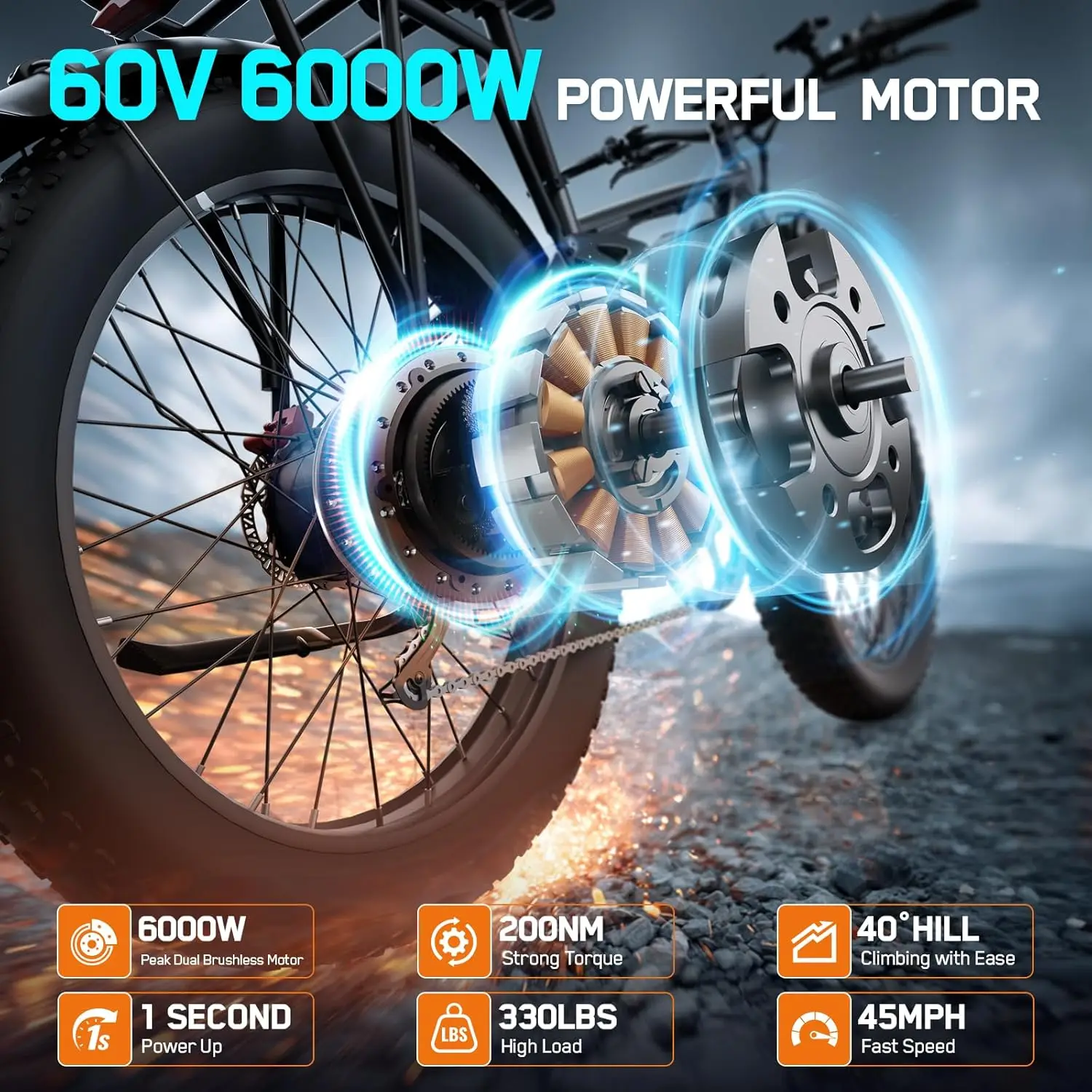 FENGQS Q8PLUS Electric Bike 6000W 5000W Dual Motor for Adults, 26